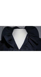 Size 8 Black Shirt - 60s Party Girl Black Blouse with Ruffled Neck & Cuffs - Flirty 1960s Chic Long Sleeve Top - Teddi - Bust 35.5 - 39364