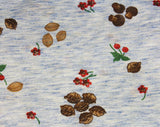Novelty Print Fabric - Almost 1 Yard x 48 Inches Wide - 1970s Cherries Nuts & Mushrooms - 70s Soft Casual Knit - Brindled Blue Brown Red