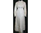Size 10 Wedding Dress - Ivory Satin Empire Bridal Gown with Lace Garlands & Detachable Train - Medium 60s Wedding Dress - Bust 35.5 - 32763