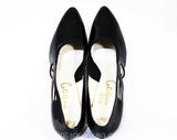 Size 10 1950s Black Stilettos - Authentic 50s Glossy Faux Patent Leather Shoes - Sexy 3 Inch High Heels - Unworn 50's Deadstock - 10B