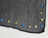 50s Polka Dot Scarf - Black Sheer Chiffon Long Rectangular Wrap - Turquoise Blue & Metallic Gold Rayon - 1950s 1960s Pin-Up Girl Bobby Soxer