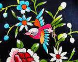 Asian Bird Evening Purse - 60s 70s Formal Handbag - Beautiful Embroidery - Fine Black Satin Bag with Shoulder Strap - Turquoise Pink Orange