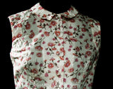 Size 6 1950s Summer Top - Pink Wildflowers Print Fine Cotton Tailored Blouse - Pastel Floral Sleeveless Shirt - 1950s Deadstock - Bust 33.5