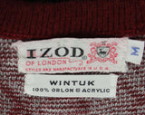 Men's Medium 60s Sweater - Maroon & Gray Plaid Knit - Mod Mens Fall Winter Pullover by Izod - V Neck 1960s Preppie Long Sleeve - Chest 42