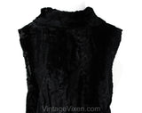 XXS Black Mini Dress - Fun 1960s Faux Fur Sheath - Size 0 Sleeveless 60s Modernist A Line Sheath - Jungle Savage Pin-Up Chic - Bust 34