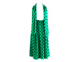 Size 6 Green Polka Dot Skirt - Emerald Jade & Black Silky Crepe - Matching Sash Scarf - 1980s Spring Pleated Pretty Office Wear - Waist 26