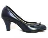 Size 5 Navy 1940s Shoes - Dark Blue 40s 50s Heels - Round Toe Pumps - Sexy Pin Up Girl Next Door - 1950s Swing Era Leather NOS Deadstock