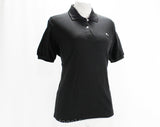 Small Black Polo Shirt by Catalina - 1950s Cotton Pique Knit Casual Top - Flying Fish Logo - Short Sleeve Summer Beach Surfer - Bust 41