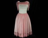 Size 8 50's Party Dress - Femme 1950s Pink & White Chiffon Cocktail Dress - Two Tone - Girl Next Door - Spring Summer Evening - Waist 27