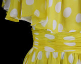 Size 4 Cocktail Mini Dress - Fabulous 1960s Yellow Polka Dot Silk Chiffon Party - One Bare Shoulder - Designer Fred Perlberg - Waist 25