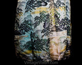 Size 8 1940s Asian Robe - As Is Faded 40s Rayon Brocade Robe - WWII Era Pagodas Bonsai Trees Far East Scenes - Tassel Belt - Waist to 32