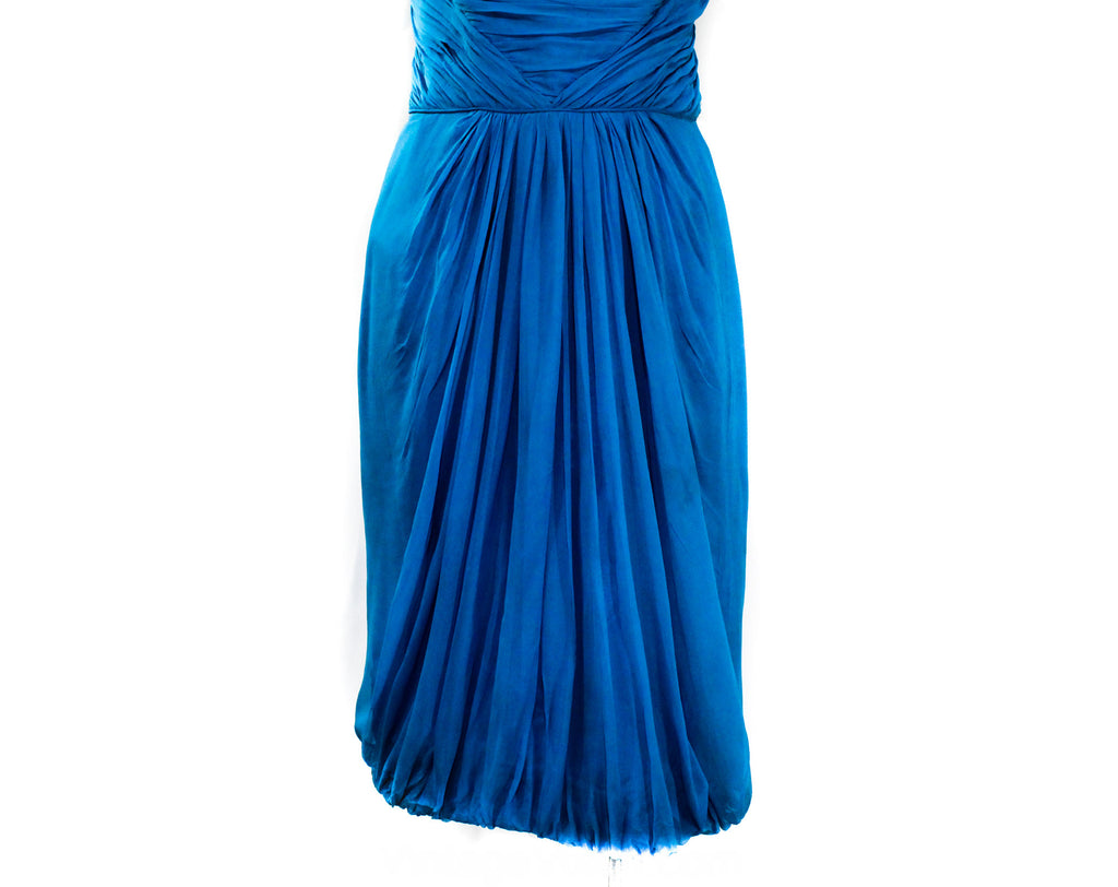 Size 12 1950s Cocktail Dress - Cobalt Blue Chiffon with Goddess Style Vintage Vixen Clothing Size 12 1950s Cocktail Dress - Cobalt Blue Chiffon with Goddess Style Vintage Vixen Clothing