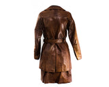 Size 4 1960s Leather Jacket & Matching Mini Skirt - Mod Beatnik Street Chic Brown Coat Set - Tailored 3/4 Length 60s Outerwear - Waist 25