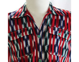 Size Medium Men's Western Shirt - Late 40s 50s Cowboy Top - Like Chimayo Saltillo Handwoven Cotton - Red Green Blue Americana - Chest 43