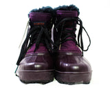 Size 7 Sorel Hiking Boots - 1990s Unworn Deadstock - Purple Canvas & Waterproof Rubber - Black Faux Fleece 90s Winter Wilderness Footwear