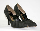 Size 6.5 Black Shoes - Gorgeous 1950s Stilettos - Silk Brocade High Heels - Size 6 1/2 A Narrow Width - Sexy 50s Heels - DeLiso Debs - 41537