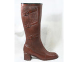 Size 7 Trompe L'Oeil 60s Boots - Brown Waterproof Rubber - Sophisticated 1960s - Faux Buckles - Fleece Lined - Unworn - Deadstock - 43295-19