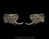 Elephant Brooch & Earrings by Freides NYC - Collectible 1970s 80s Novelty Pin - Gold Hue Metal with Faux Pearl Eyes - African Animal - 50582