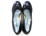 Size 5 Navy 1940s Shoes - Dark Blue 40s 50s Heels - Round Toe Pumps - Sexy Pin Up Girl Next Door - 1950s Swing Era Leather NOS Deadstock