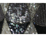 Size 4 Beaded Cocktail Top - Silver Grey & Black Sequins - 1980s Deco Disco Short Sleeve Gray Blouse - 1920s Flapper Style Party - Bust 34