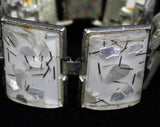 50s Confetti Bracelet - 1950s Rockabilly White Lucite - "Trapped" Pearlescent Flakes & Metallic Silver - Mid Century MCM Panel Bracelet