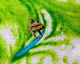 1950s Surfers Novelty Print Fabric - Over 1.5 Yards x 43 Inches Wide - Beach Surf Hawaiian Ocean 50s Summer Cotton - Lime Green Turquoise