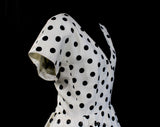 Size 10 Polka Dot Dress - Designer Guy Laroche 1950s Inspired Summer Party Cocktail - Black & White Cotton with Peplum Tier Skirt - Waist 28