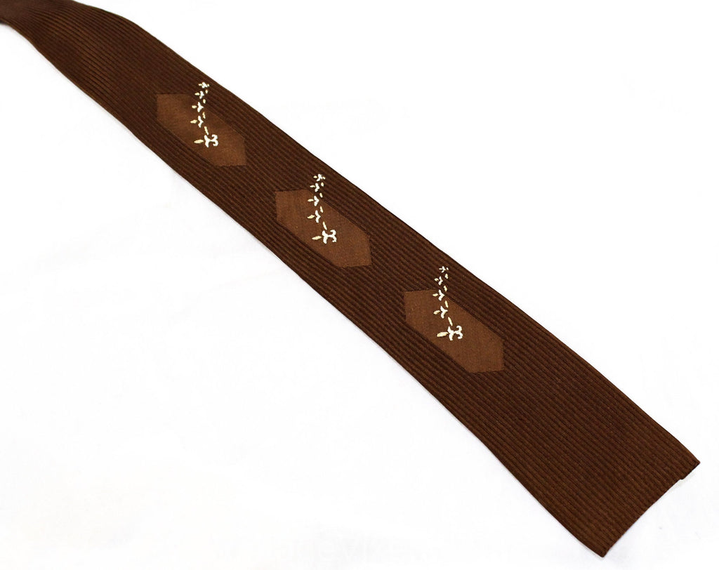 40s Men's Tie - 1940s Rayon Square End Necktie - Retro Chocolate Brown Satin Brocade with Fleur De Lis Embroidery - Saks Mens Shop New York