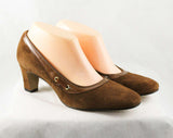 Size 8.5 Shoes - Unworn Elegant Mod 1960s Brown Suede Pumps - 8 1/2 B - Sleek 60s Curves - Fall Autumn - Sophisticated NOS NIB Deadstock