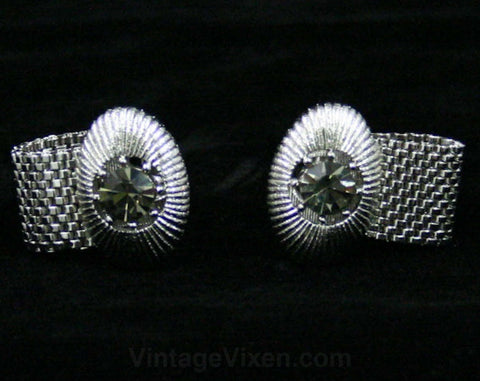Big Bold Cufflinks - Gray Glass & Silver Metal - Men's Cuff Links - 60s Pimp Style - Mint Condition - Silvertone - 1960s Gift Idea - 42538