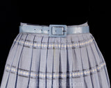 Size 6 1950s Gingham Skirt - Light Blue Checked Cotton 50s Full Pleated Summer Skirt with Original Belt - Sheer Stripes - Waist 26 - 50144
