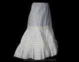 Peasant Style 1950s White Petticoat - Large Summer Cotton Crinoline - Size 12 Full Flounced Underskirt with Eyelet Lace - Waist 30 to 36