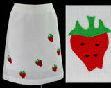 Size 12 Strawberries 1960s Mini Skirt - Red Novelty Fruits on White Pique - 60s Summer Sport Casual Wear - Large Preppy Deadstock - Waist 31