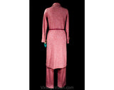 Size 8 1970s Pant Suit - Extra Long Tunic Shirt Jacket & Trousers with Original Belt - Mauve Pink Mottled Knit - 70s NWT Deadstock - Bust 36