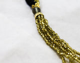 Beaded Braid Belt with Tassels - Black & Gold Glass Beads with Fluted Metal Details - Small Medium Large - Unique 1960s Goddess Tie Sash