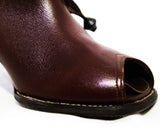 Size 5 1940s Brown Shoes - Terrific Asymmetric Lace Up Design - 5B Open Toe Leather Pumps with Wooden Beads - Chic 30s 40s NOS Deadstock