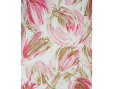 Size 6 60s Dress - Sleeveless 1960s Floral Sheath - Pink White & Khaki Tulip Style Flowers - Spring Summer Painted Look Crepe - Bust 34