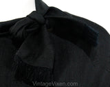 Size 2 Black Suit - XS 1950s 60s Audrey Style Tailored Jacket & Pencil Skirt - Chic Raw Silk Office Wear with Side Bow Tie - Waist 24.5