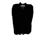 1930s Black Velvet Cape with Deco Rhinestone Clasp - Size Small Medium Winter Evening Wrap - Old Hollywood Style 30s Hip Length Capelet