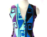 Size 6 Mod Tunic & 60s Mini Skirt - Made in Capri Italy - Blue Purple Black Cotton - Primitive Greek Key Stripes - 1960s Resort Summer Chic