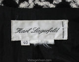 Size 4 Karl Lagerfeld Jacket - 90s Black & White Wool Hip Length Blazer - 1990s Designer Label Made in France - Half Sleeves - Bust 36