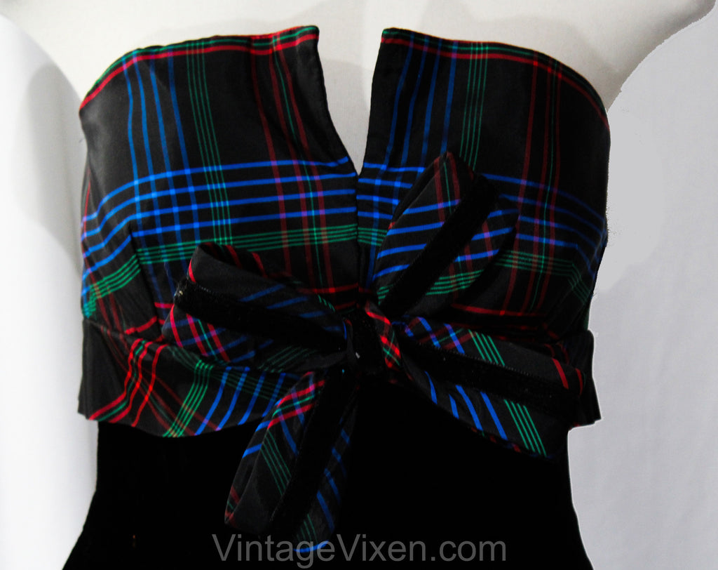 Size 4 Plaid Party Dress - 90s Strapless Velvet & Taffeta Cocktail wit Vintage Vixen Clothing Size 4 Plaid Party Dress - 90s Strapless Velvet & Taffeta Cocktail wit Vintage Vixen Clothing