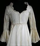 Size 6 Bridal Gown - Glamorous 1960s Empire Wedding Dress with Gorgeous Flared Sleeves - Detachable Train - Deadstock - Bust 34 - 34122-1