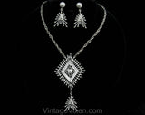 Hollycraft Atomic Necklace & Earrings Set - 50s 60s Mid Century Pendant Demi Parure - Silver Hue Metal - Space Age 1960s Bohemian Burst