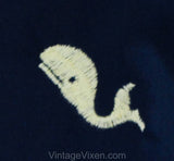 Size 14 Preppie Pants - Adorable 1960s Whale Embroidered Clamdigger Pant - Cute 60s Navy Blue Cotton Nautical Novelty - Waist 32 - 50048