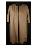 Size 6 Tan Suit - ca. 1962 Minimalist Mocha Linen Suit - Small Open Beige Front Jacket & Pencil Skirt - High Quality - Waist 26 - 31662-1