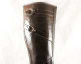 Size 6 Waterproof Boots with Trompe L'Oeil Faux Buckles - Unworn 60s Brown Water Proof Rubber 1960s Boot Fleece Lined Shoes - Deadstock