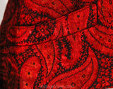 Size 0 Designer Rudi Gernreich 1960s Red Paisley Cocktail Dress & Jacket - XXS 60s Brocade Evening Suit - Slim Fitted Posh - Bust 31.5