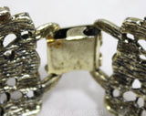 1950s Victorian Inspired Bracelet - 50s Baroque Faux Pearls Panel Bracelet - Antique Look Filigree Metal - White Gold Champagne - 50451