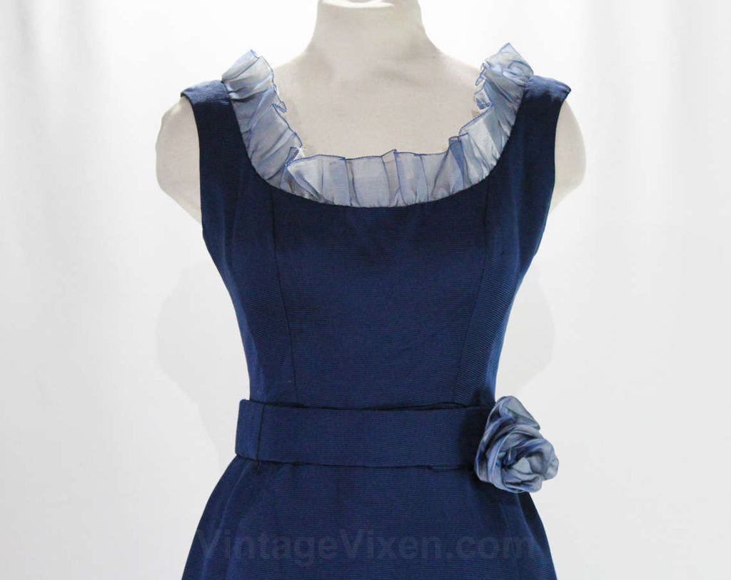 Size 8 Evening Dress - Navy Blue Silk Formal Gown - Picturesque 1960s Vintage Vixen Clothing Size 8 Evening Dress - Navy Blue Silk Formal Gown - Picturesque 1960s Vintage Vixen Clothing